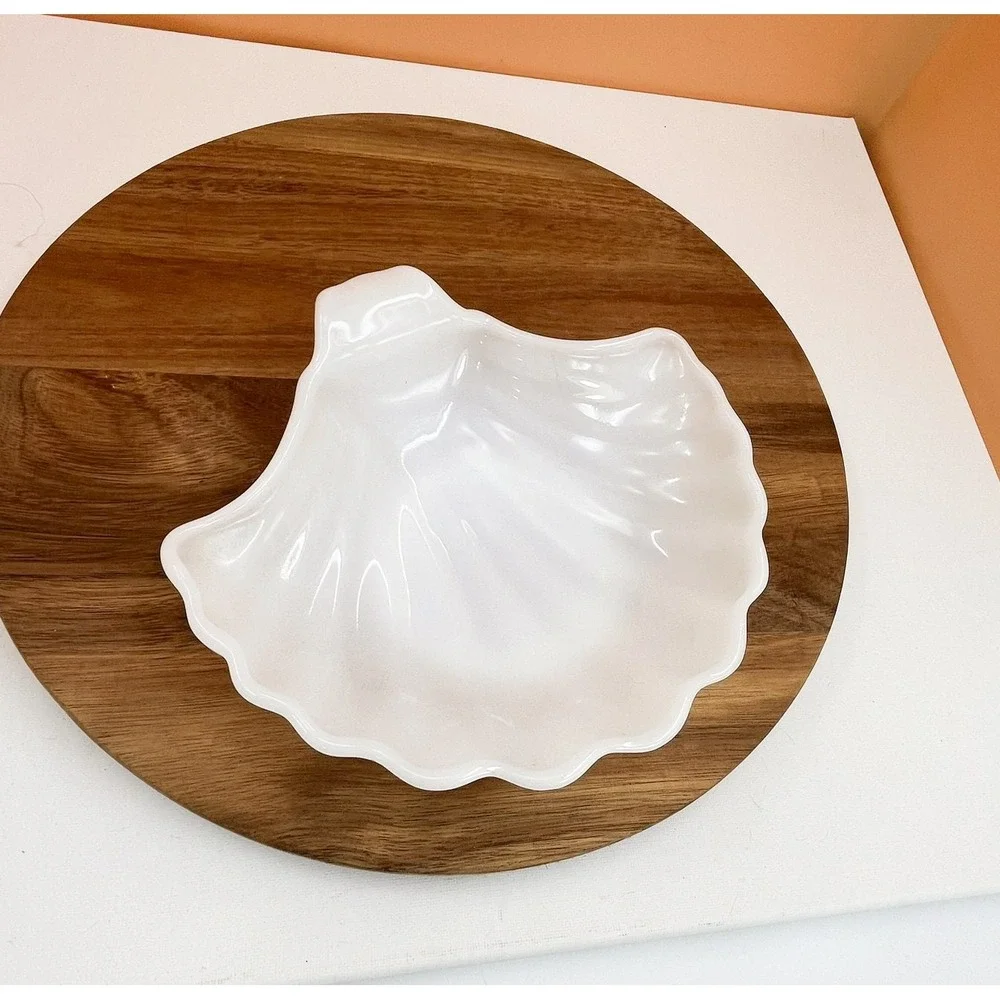 Vintage White Milk Glass Seashell Dish: Ring Holder, Soap Dish (7 inch)